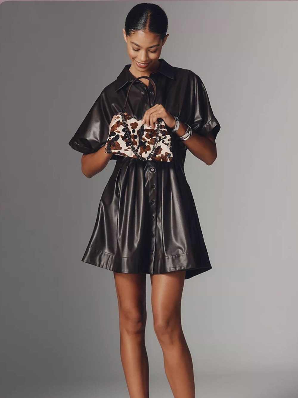 The Tobie Faux Leather Mini Shirt Dress by Exquise